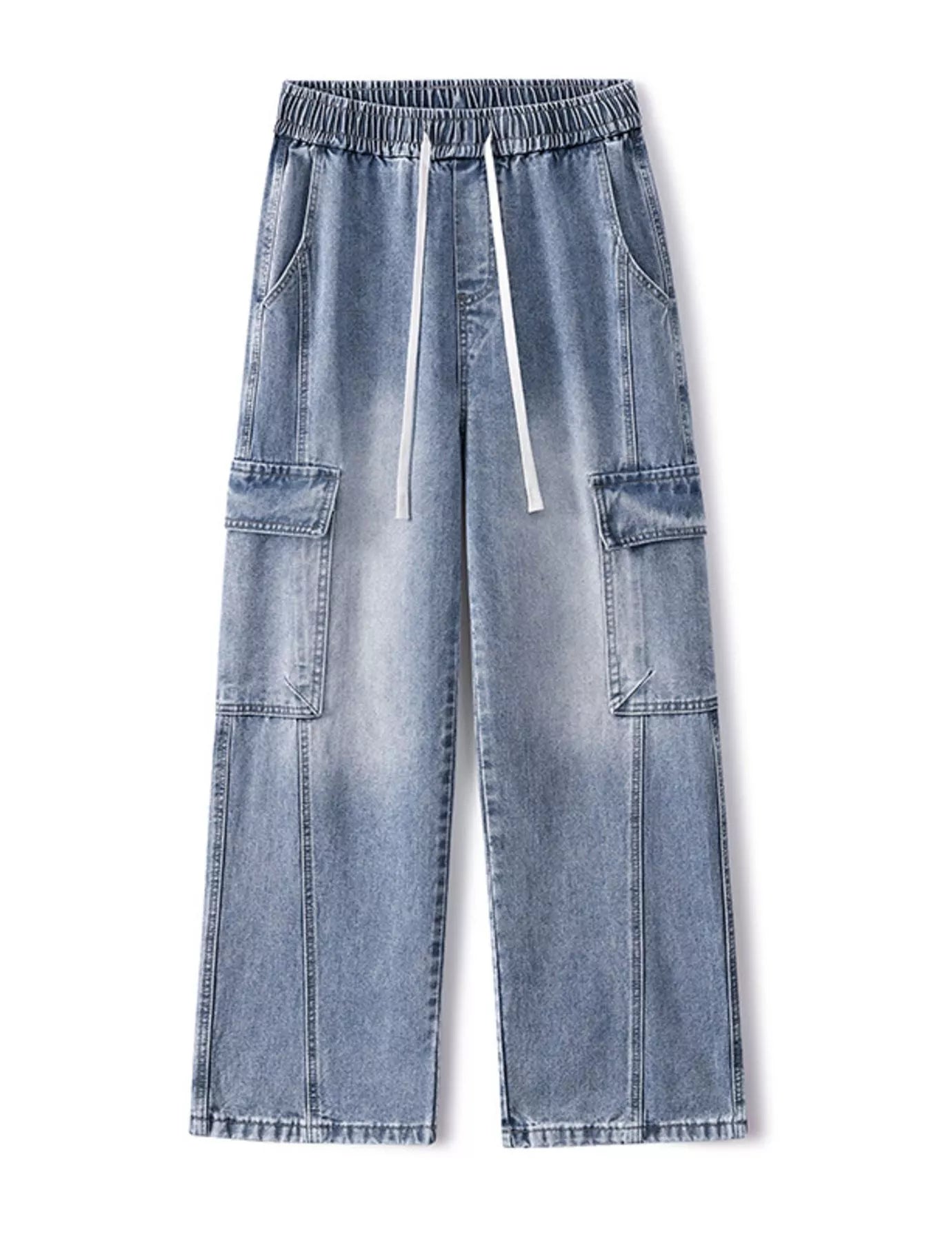 Men's Plus Size Wash Wide Leg Cargo Jeans