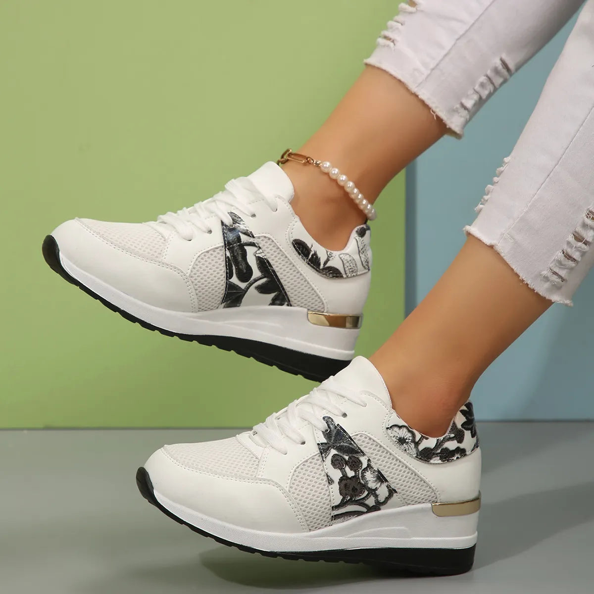 Floral Mesh Wedge Athletic