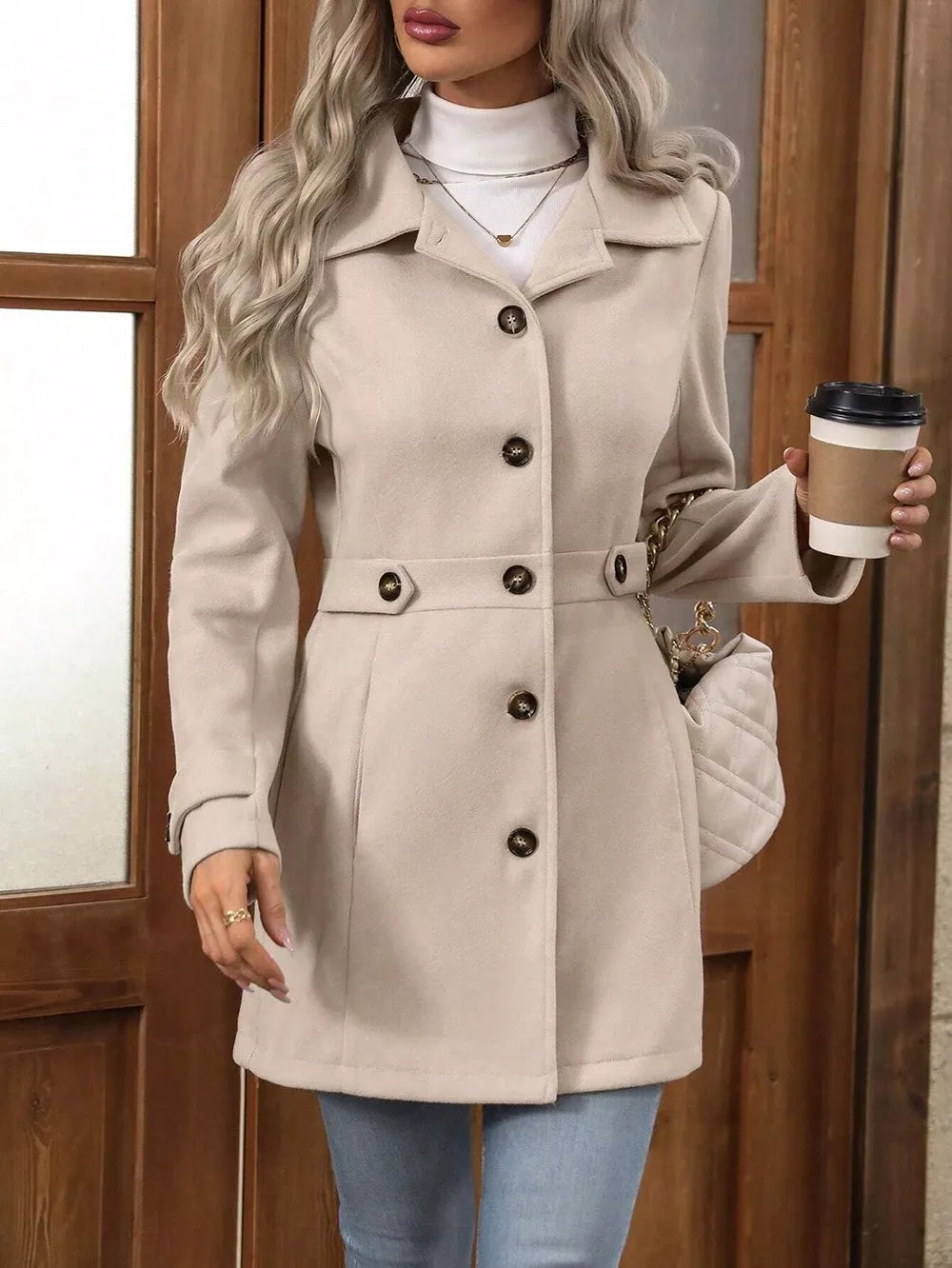 Collared Neck Button Up Coat