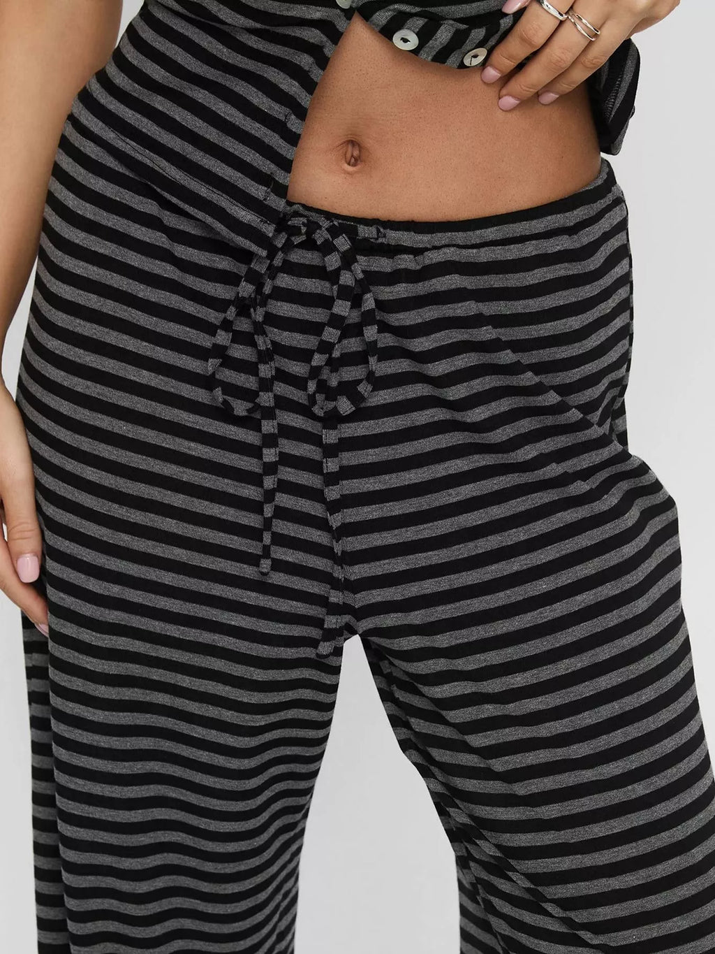 Striped Button-Down Top and Wide-Leg Pants Set