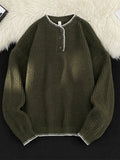 Men's Plus Size Ribbed Knit Pullover with Button Detail