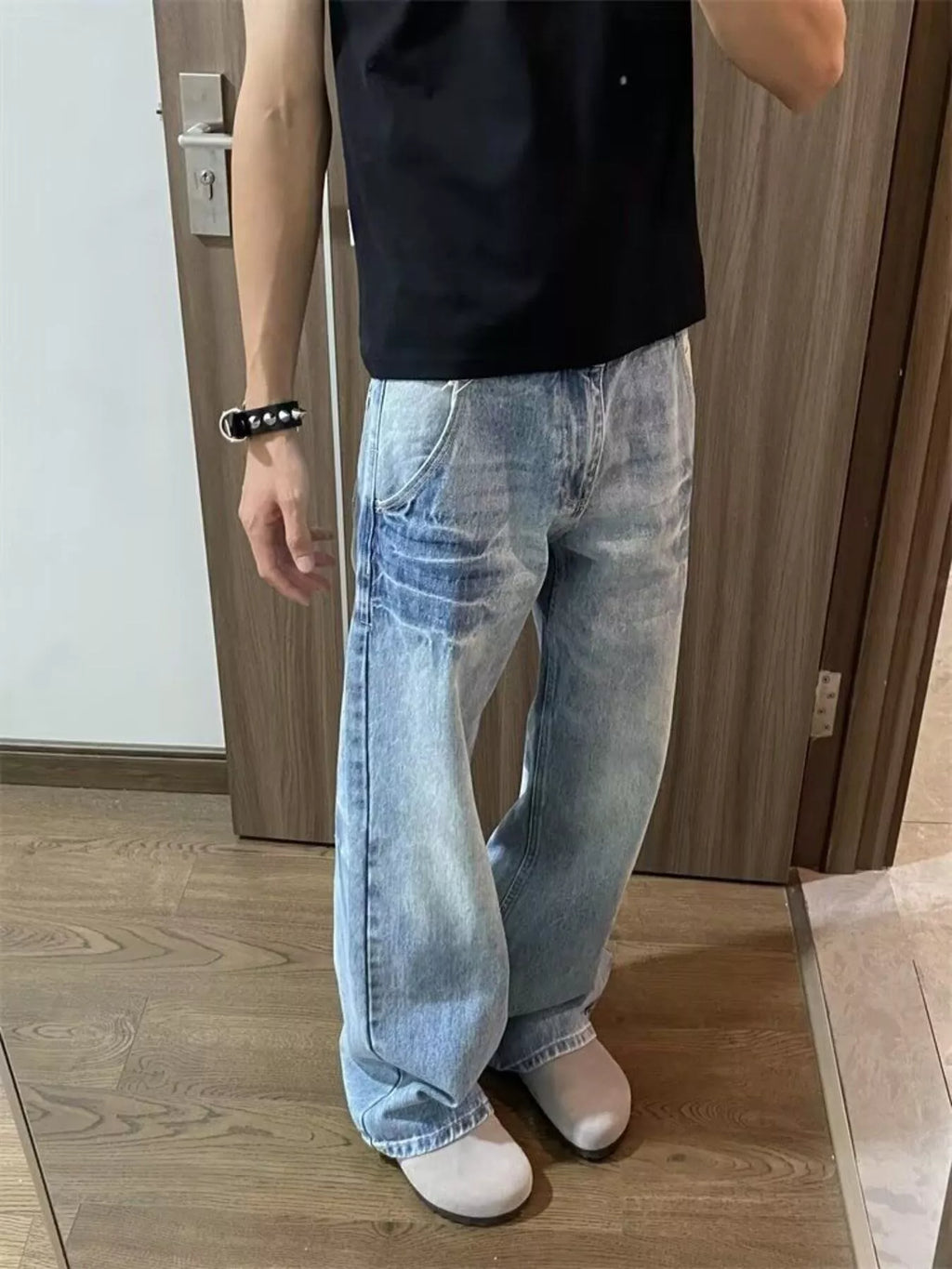 Men's Full Size Vintage Wash Wide Leg Jeans Plus Size