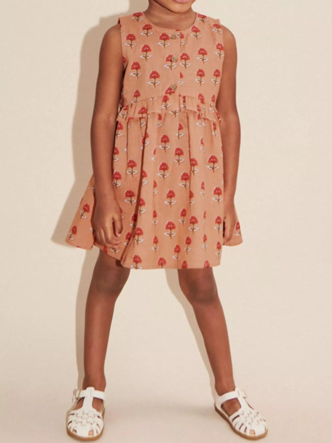 Children's Floral Print Sleeveless Ruffle Dress