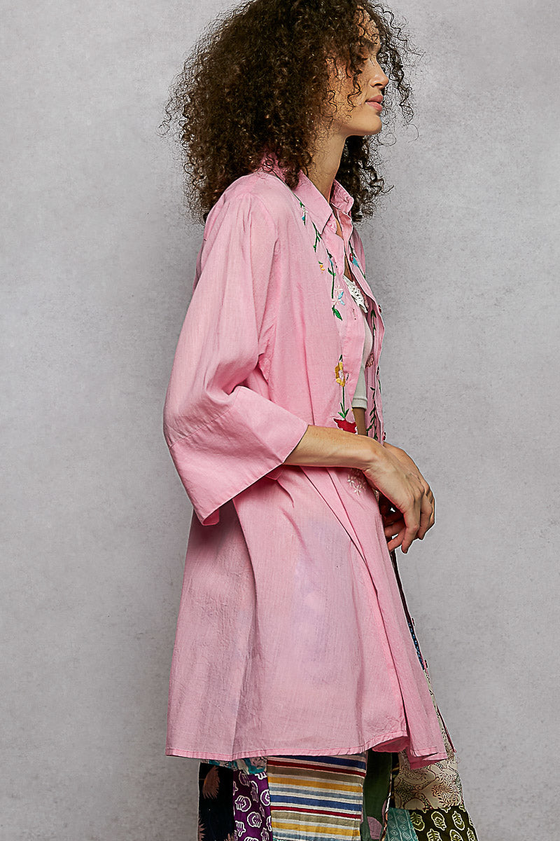 POL Floral Embroidered Half Sleeve Cotton Shirt