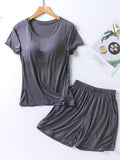 Plus Size Padded Round Neck Modal T-Shirt and Shorts Set