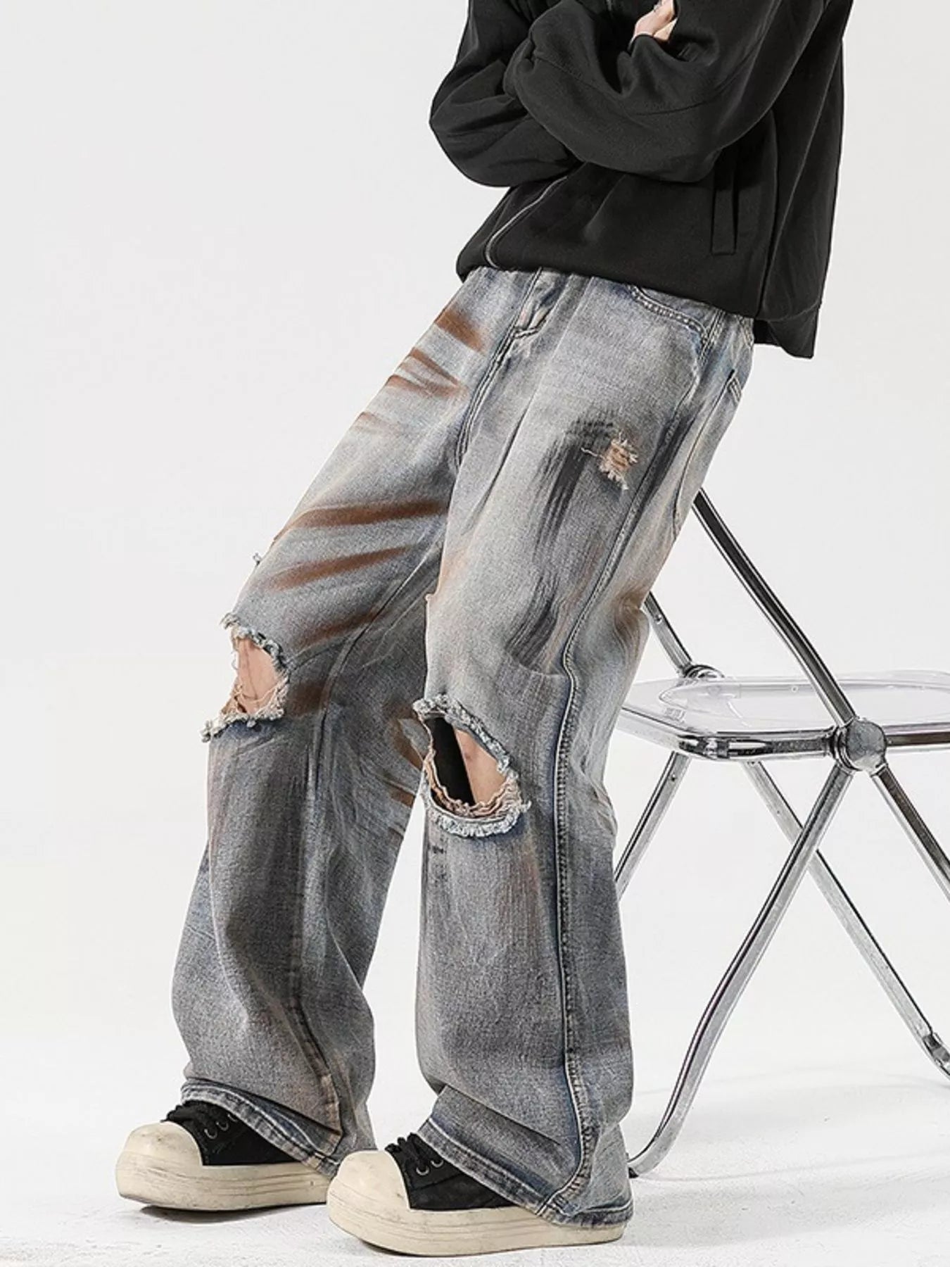 Men's Full Size Distressed Wide Leg Jeans Plus Size