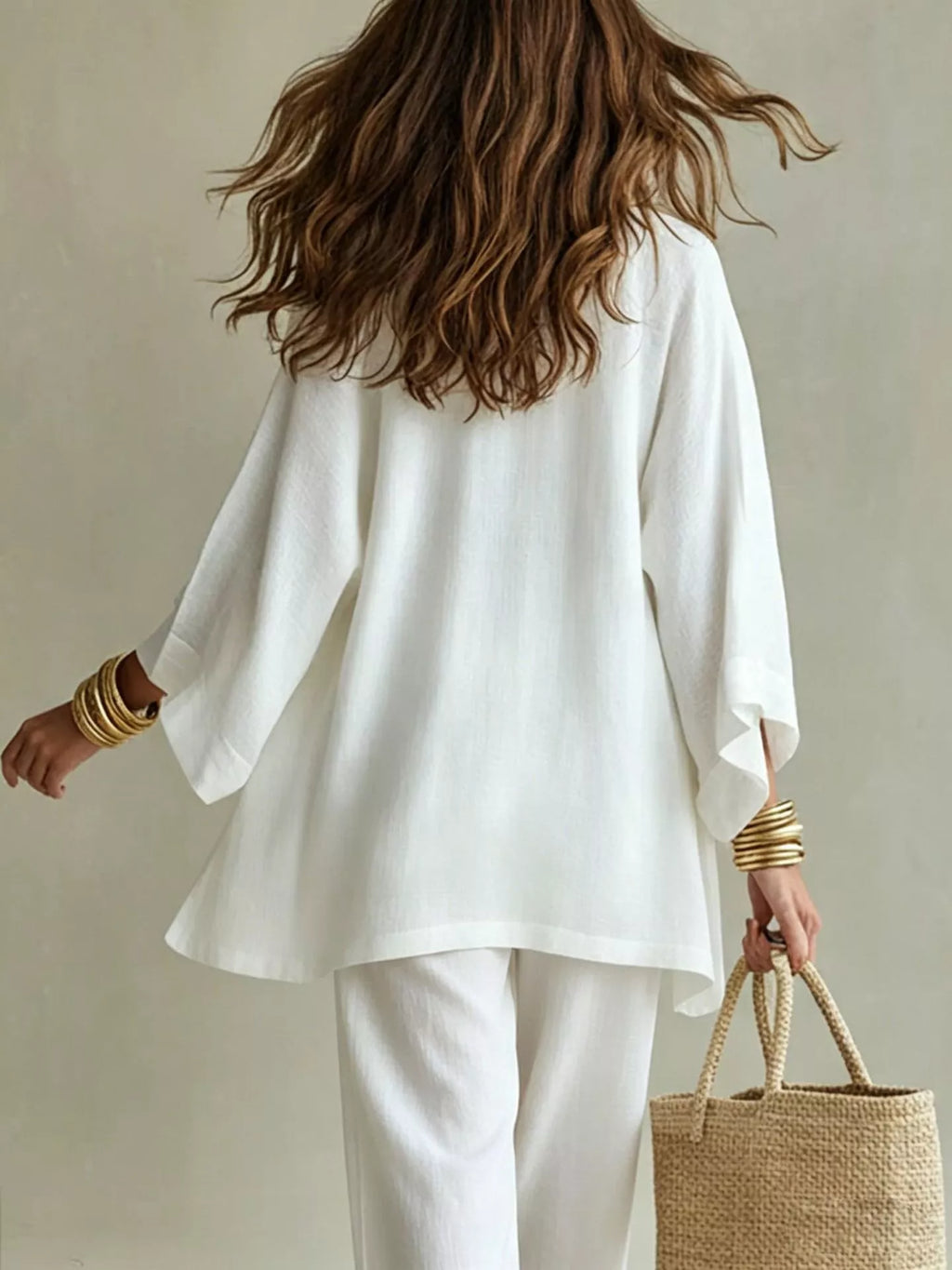 V-Neck Top & Cardigan & Pants Three-Piece Set
