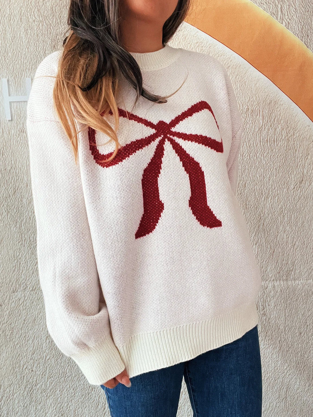 Bow Pattern Casual Long Sleeve Sweater