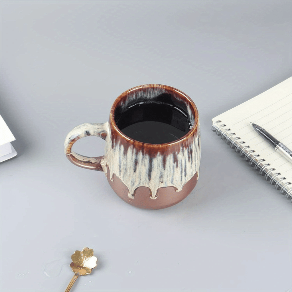 Large Ceramic Coffee Mug, 21 Oz, Gilt Beige Blue Tea Cup for Office and Home, Dishwasher and Microwave Safe
