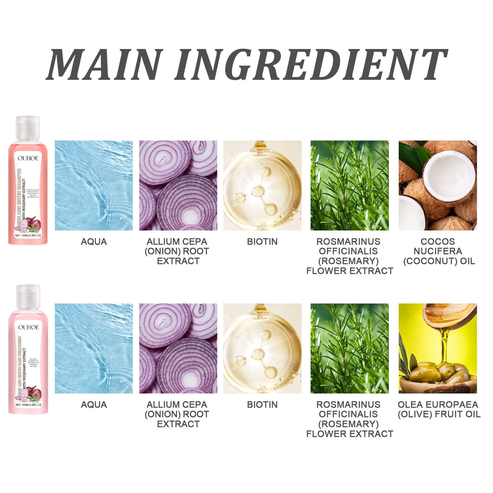 OUHOE Onion Biotin Rosemary Shampoo Set Nourish Roots Scalp Dense Shine Thick Hair