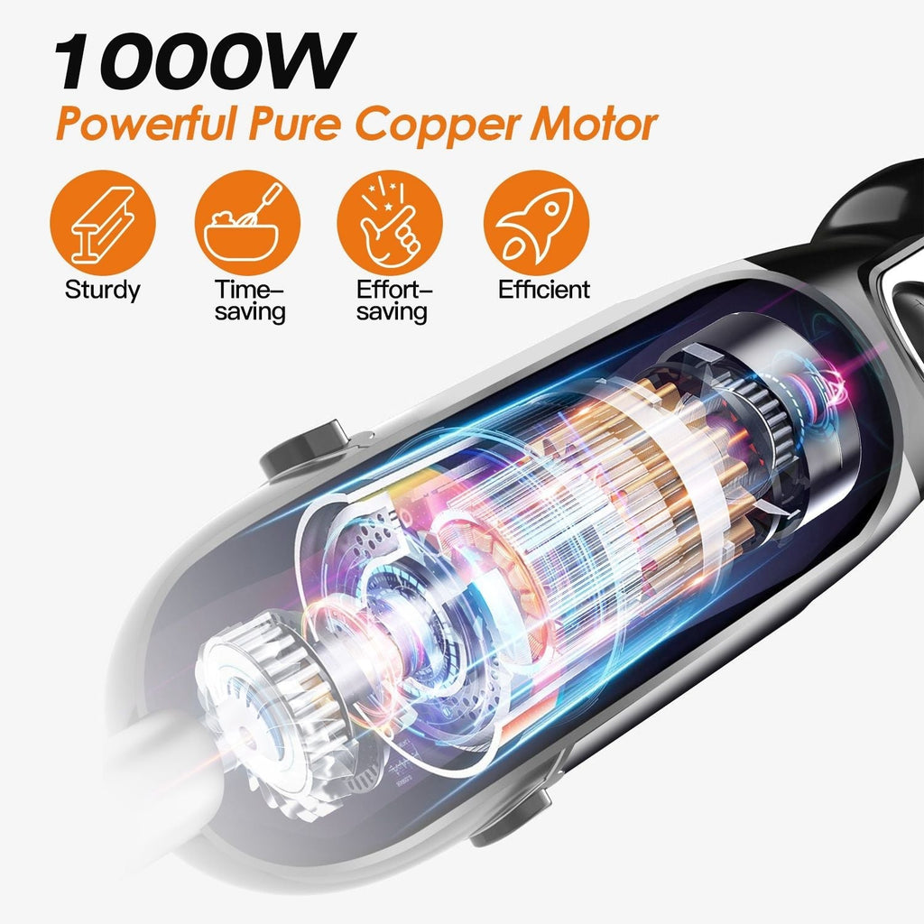1000W 5 In 1 Immersion Hand Blender Stainless Steel Hand Mixer with 12 Speeds Turbo Mode Food Processor with 20Oz Beaker 17Oz Chopper Whisk Milk Frother