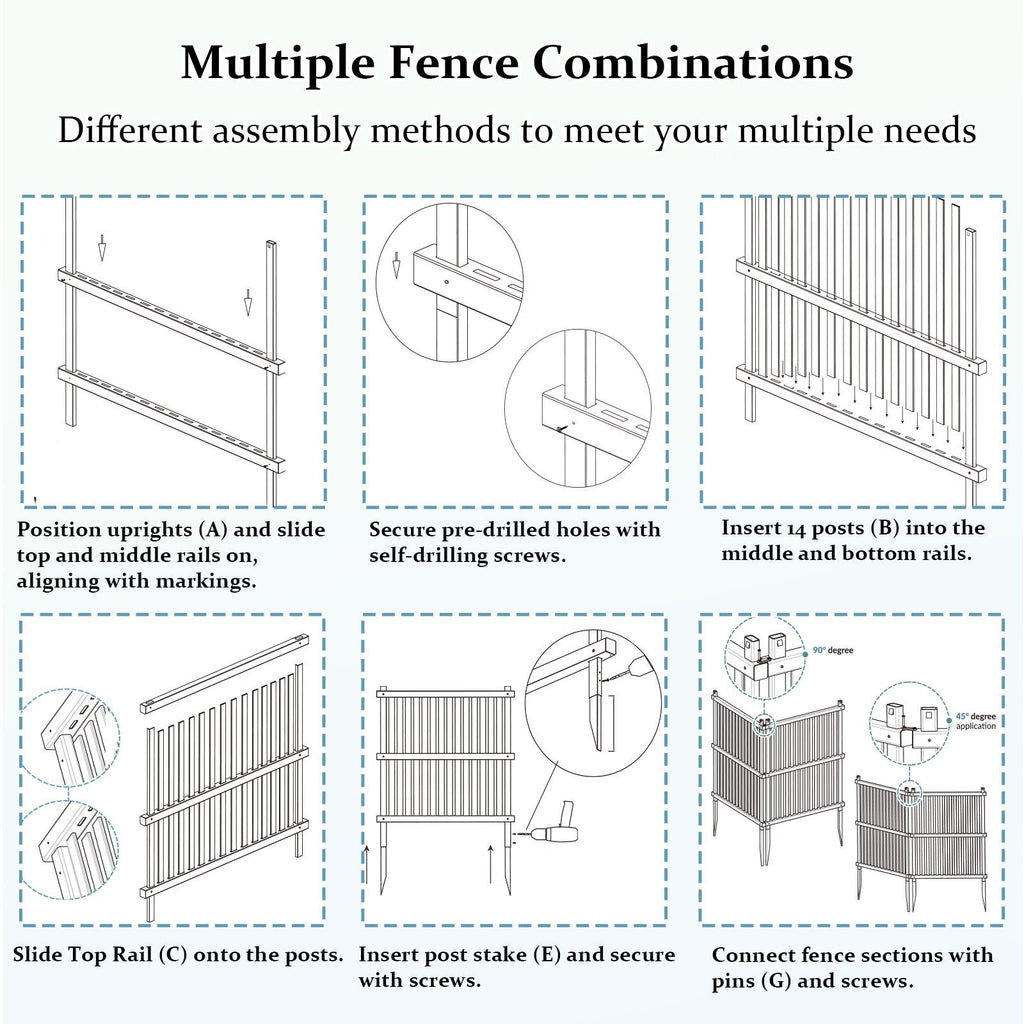 Air Conditioner Fence, Trash Can Vinyl Privacy Fence White Panel for Outside, Outdoor Pool Equipment Enclosure with Metal Stakes, (2-Pack)