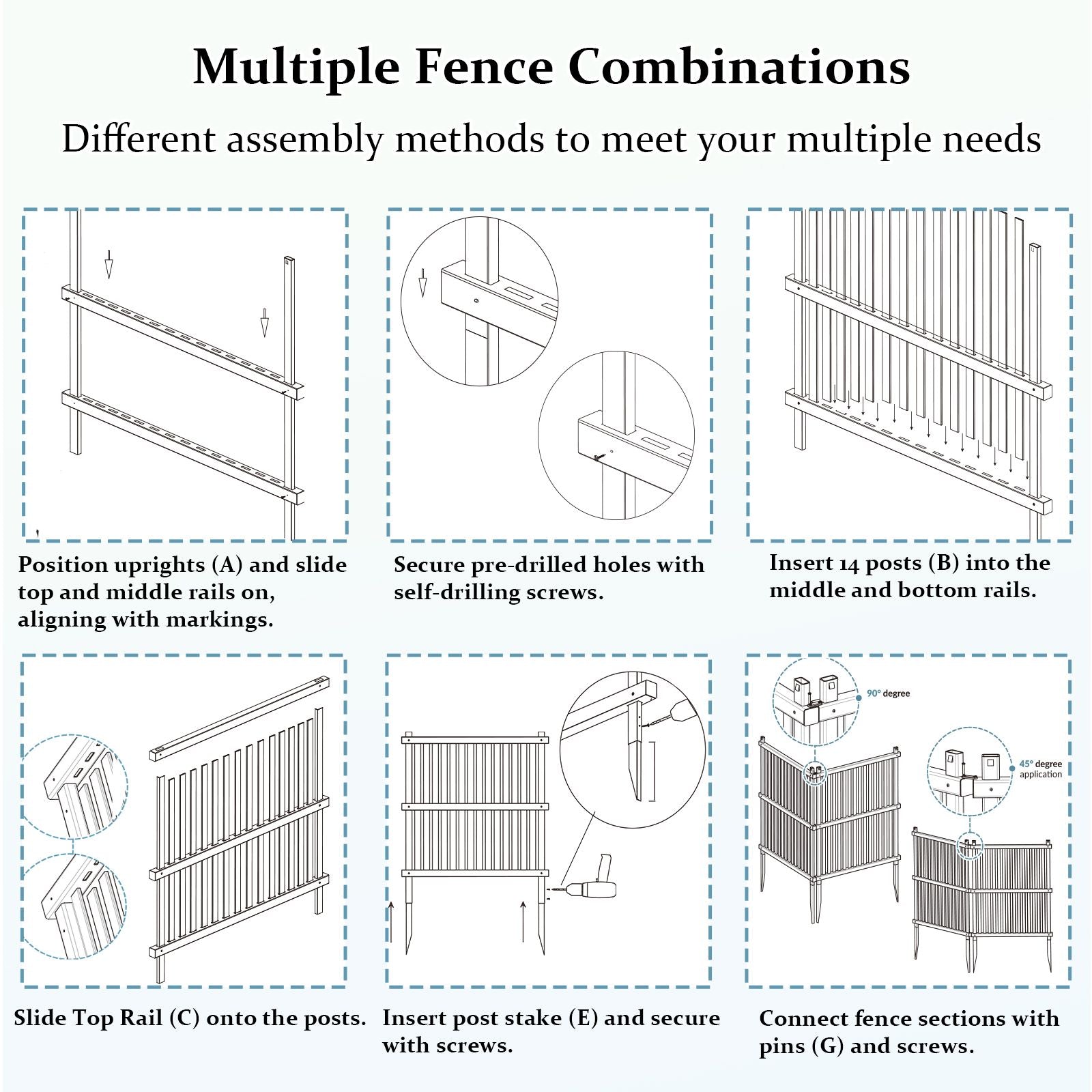 Air Conditioner Fence, Trash Can Vinyl Privacy Fence White Panel for Outside, Outdoor Pool Equipment Enclosure with Metal Stakes, (2-Pack)