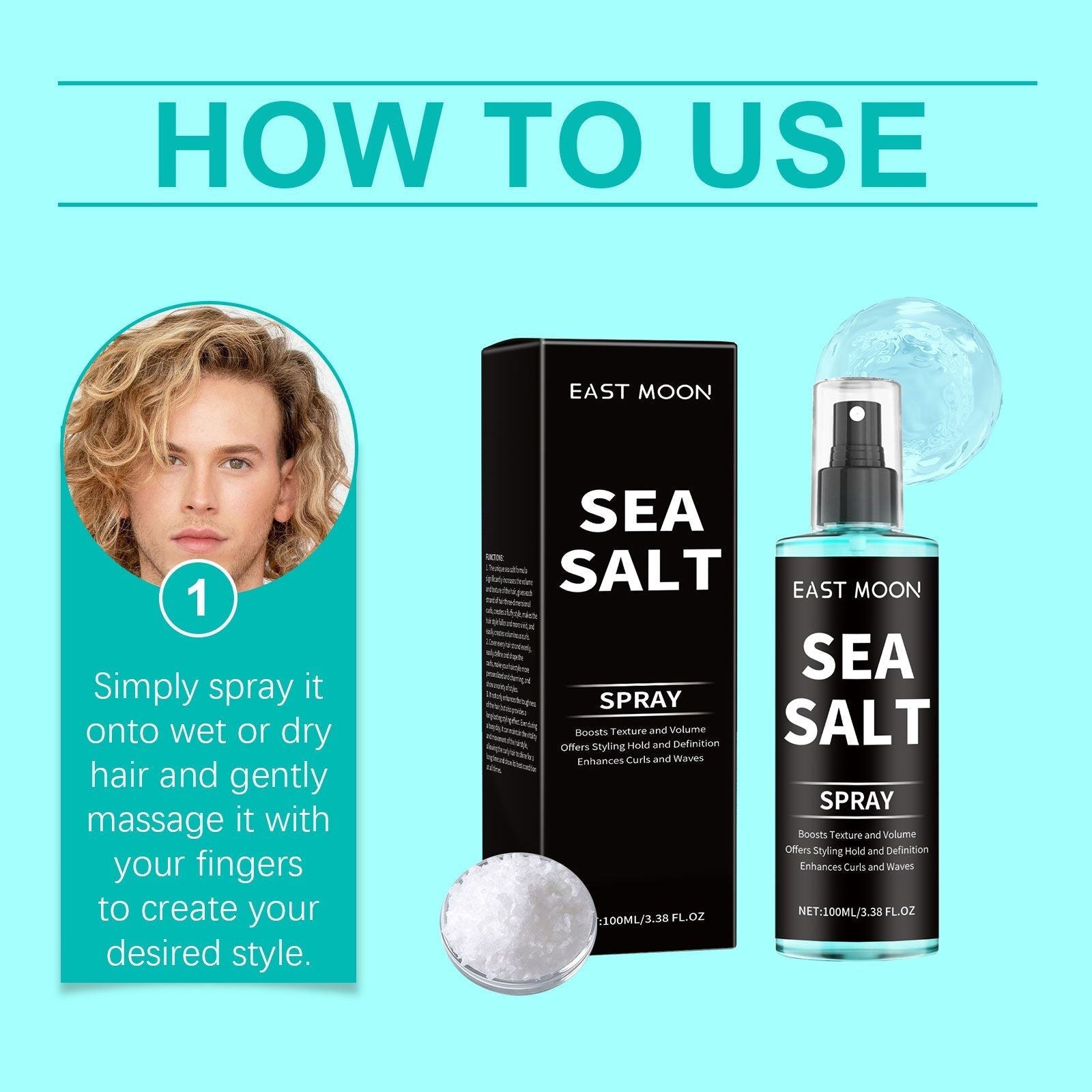 East Moon Sea Salt Curling Spray Long Lasting Styling Elastic Hair Conditioner Hair Spray for Lazy and Refreshing Hair Spray