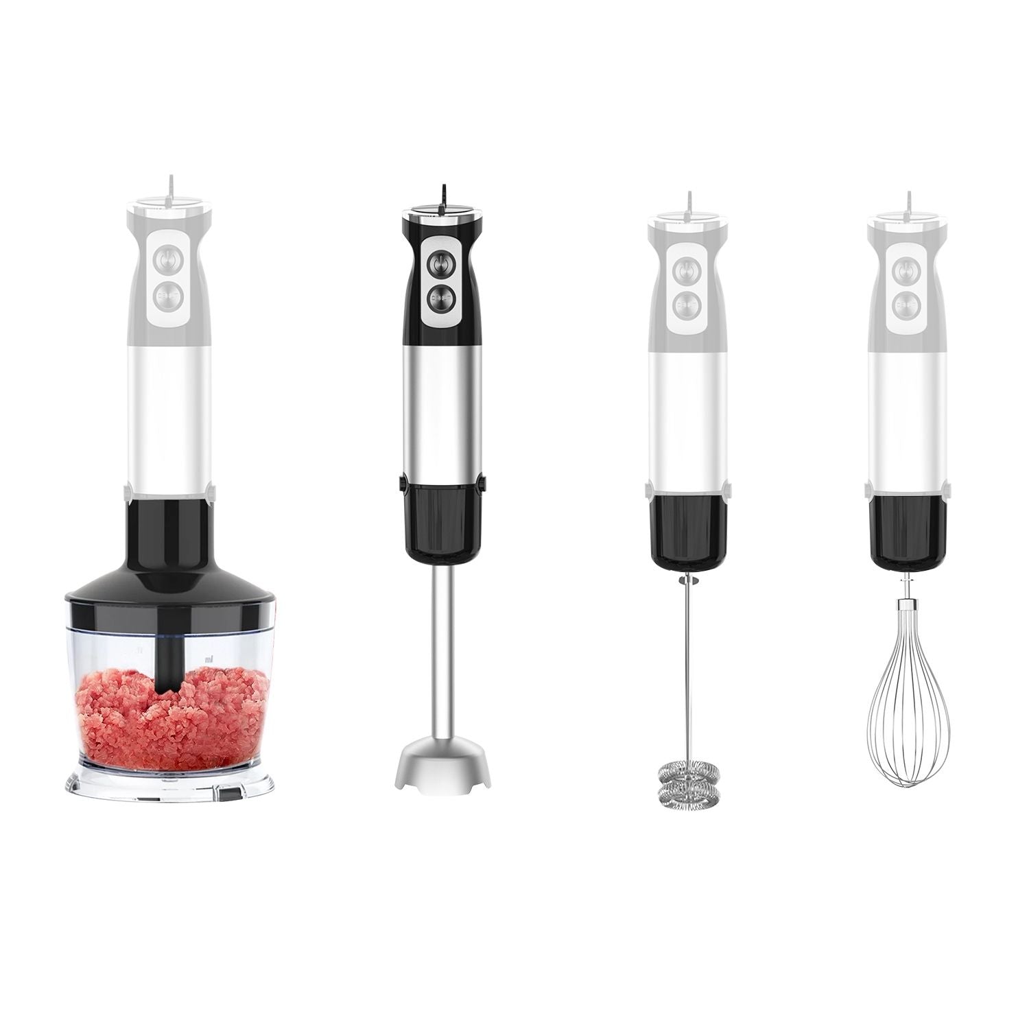 1000W 5 In 1 Immersion Hand Blender Stainless Steel Hand Mixer with 12 Speeds Turbo Mode Food Processor with 20Oz Beaker 17Oz Chopper Whisk Milk Frother