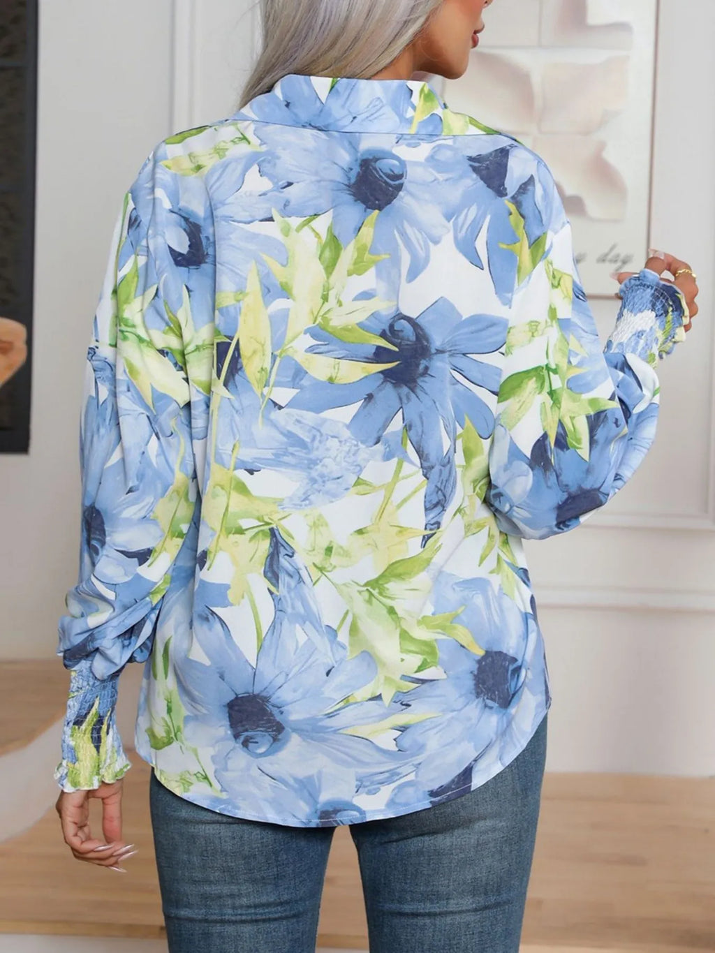 Printed Button Up Long Sleeve Shirt