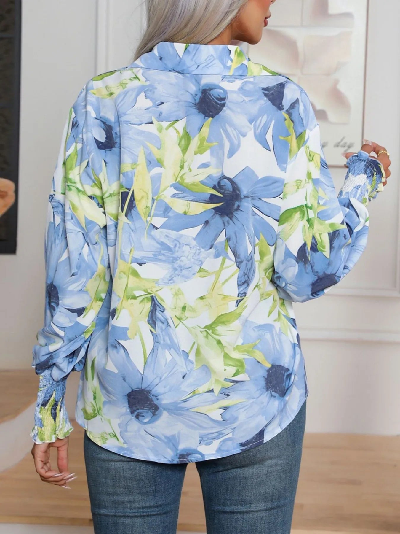 Printed Button Up Long Sleeve Shirt