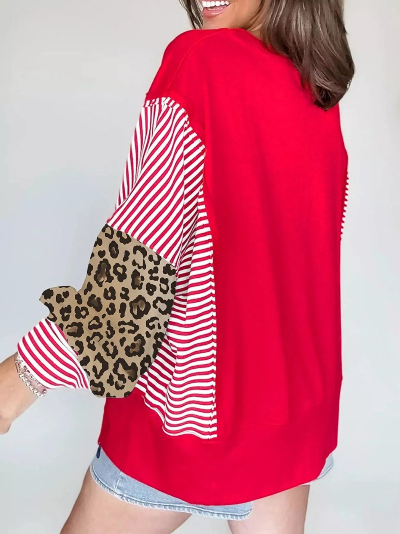 Striped Patchwork Sleeve Colorblock Sweatshirt