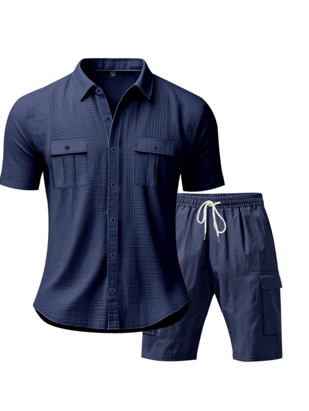 Men's Full Size Button Up Shirt and Shorts Set Plus Size