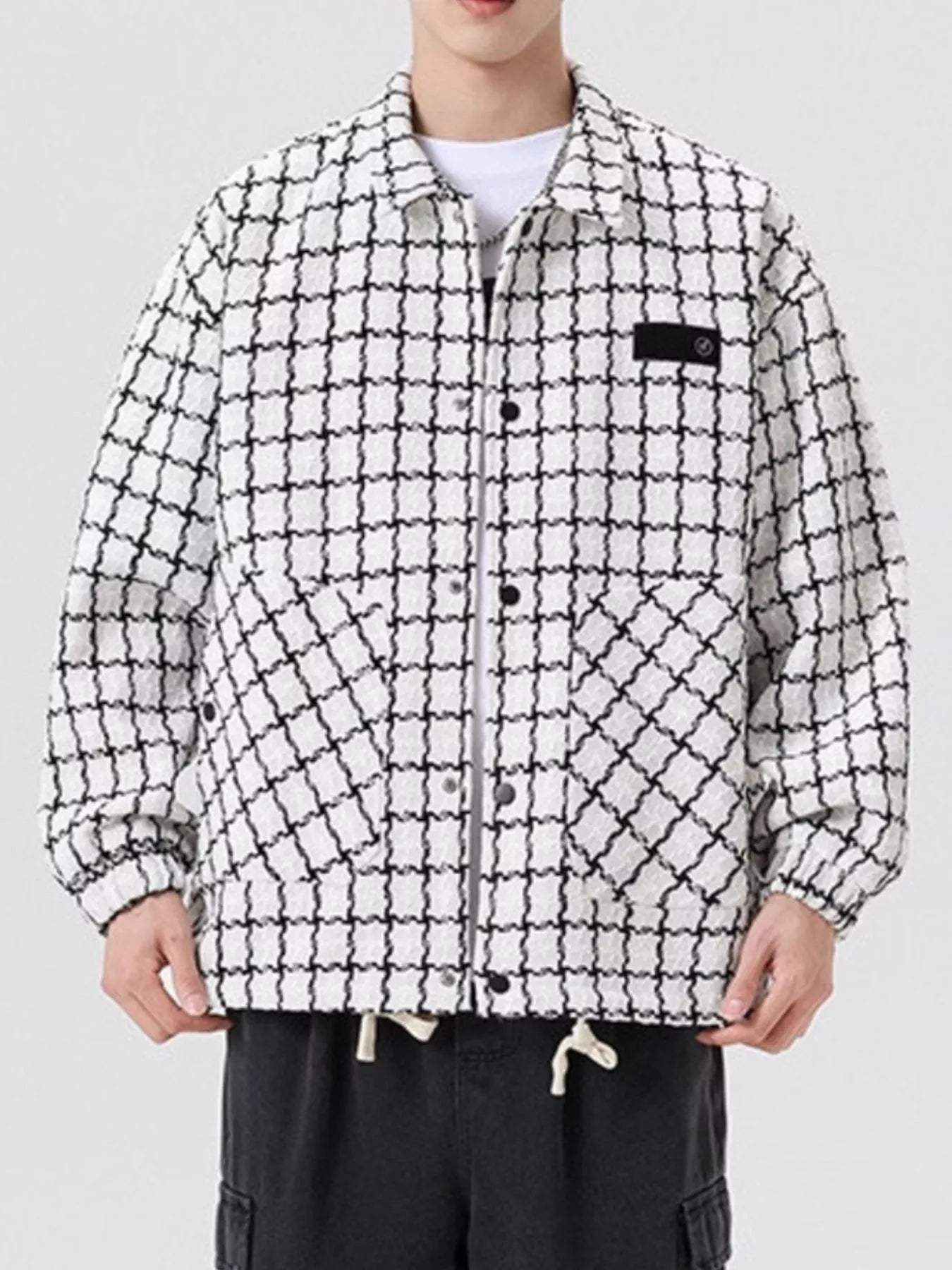 Men's Full Size Plaid Button Up Casual Jacket Plus Size