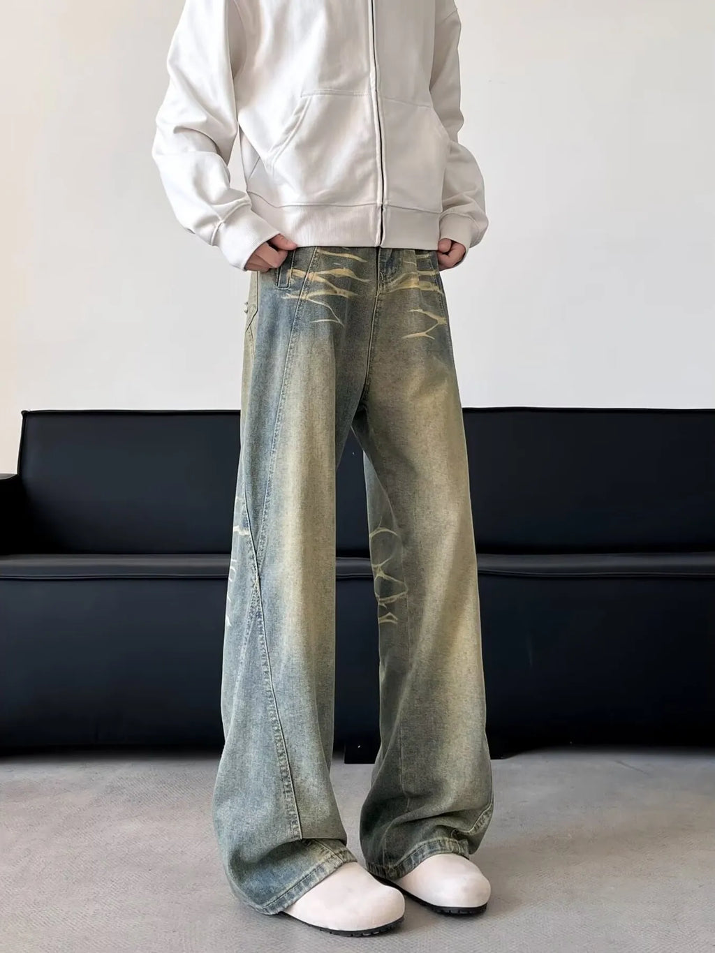 Men's Full Size Vintage Wash Wide Leg Jeans Plus Size