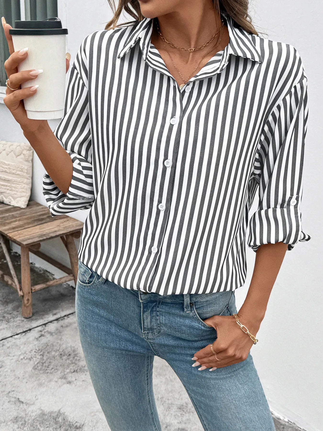 Striped Oversized Button-Up Shirt
