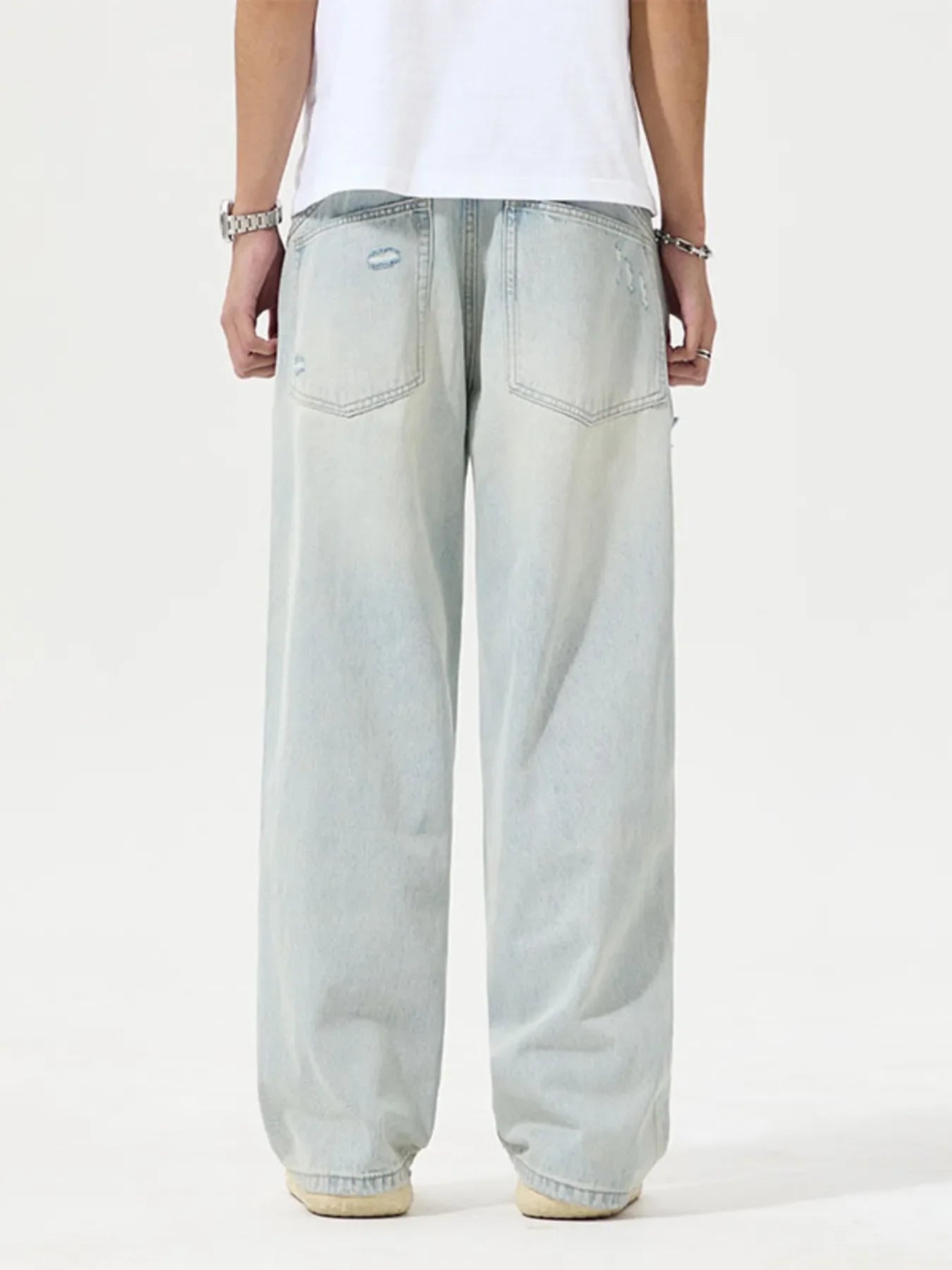 Men's Full Size Distressed Wide Leg Jeans Plus Size
