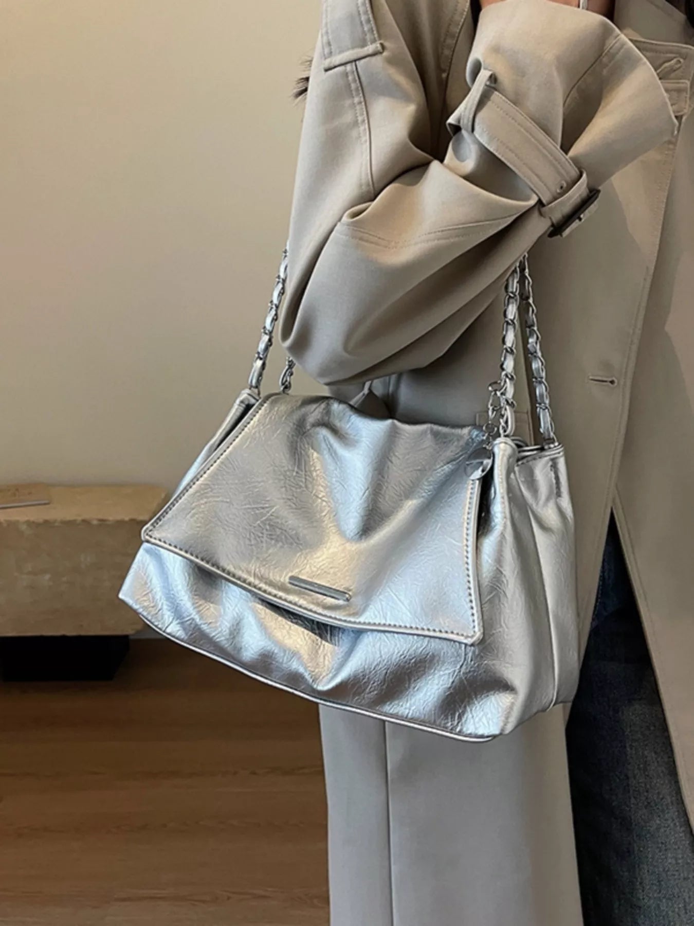 Chain Accent Flap Shoulder Bag