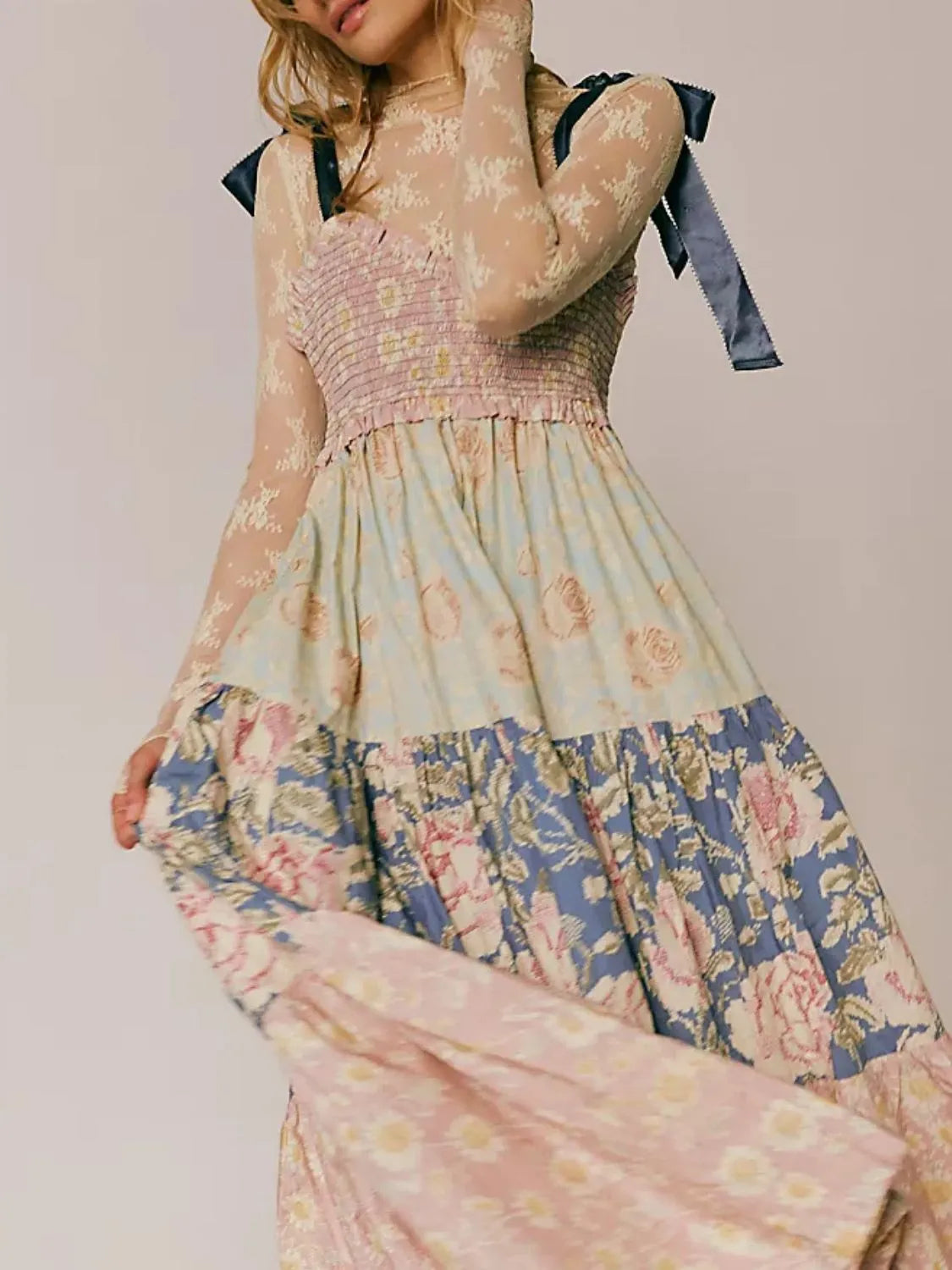 Printed V-Neck Tie Shoulder Cami Dress