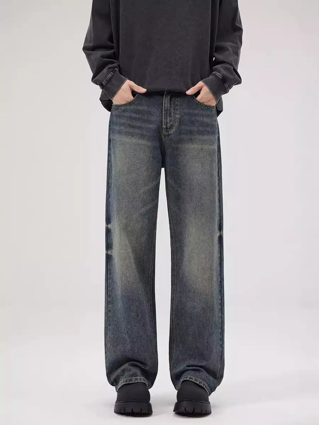 Men's Full Size Vintage Wash Relaxed Fit Jeans Plus Size