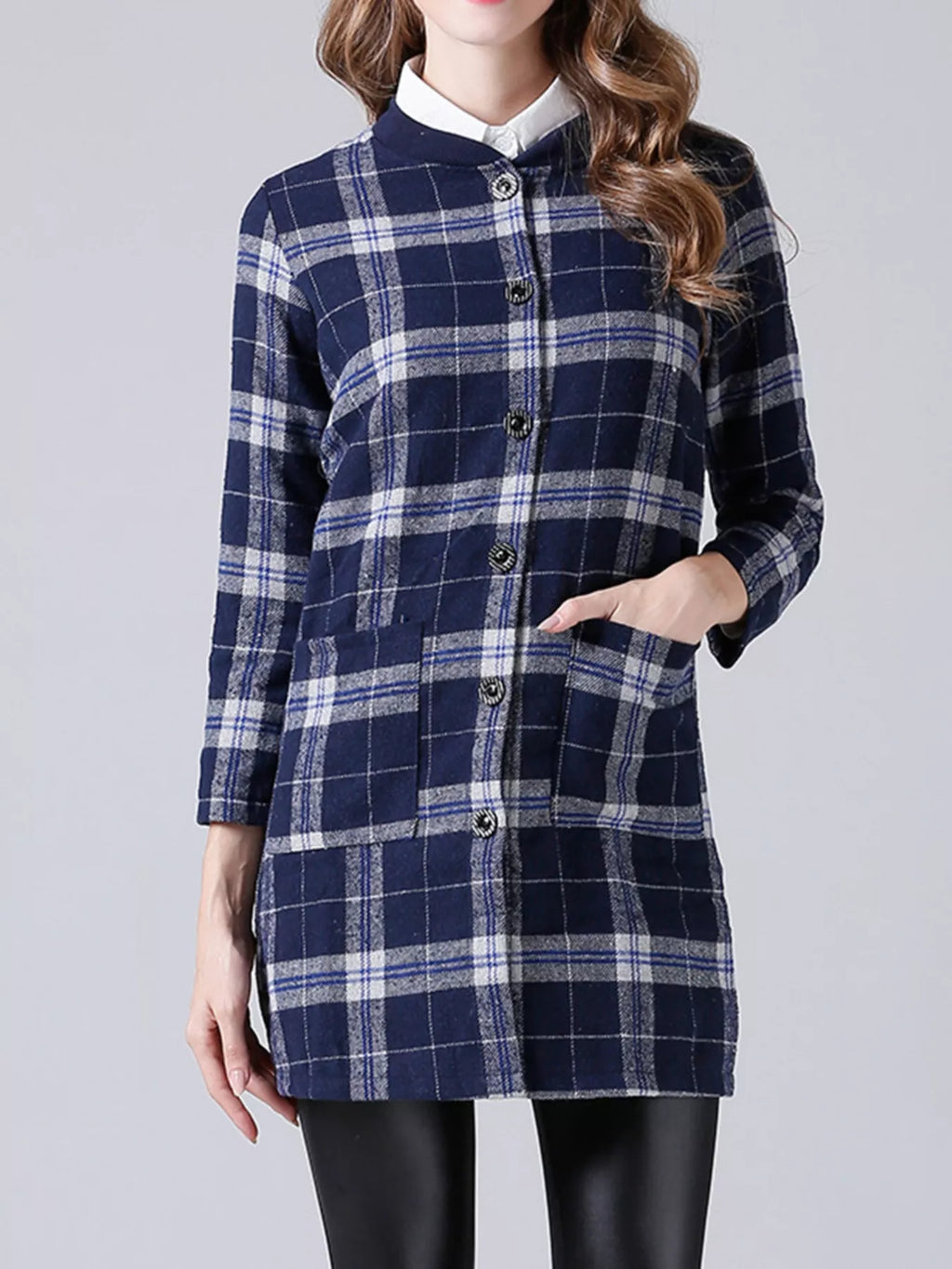 Plus Size Plaid Button-Down Longline Shirt