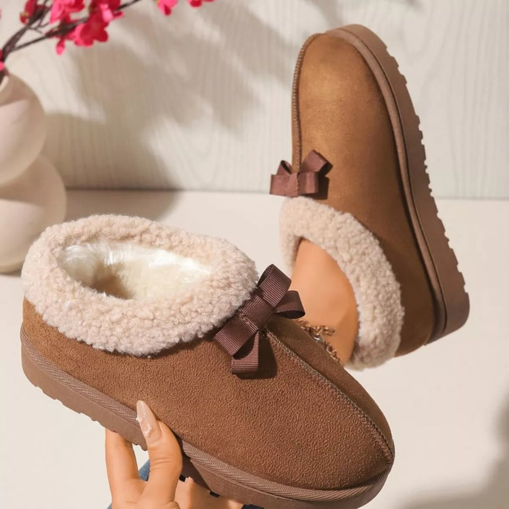 Cozy Bowknot Plush Lined Slip-Ons