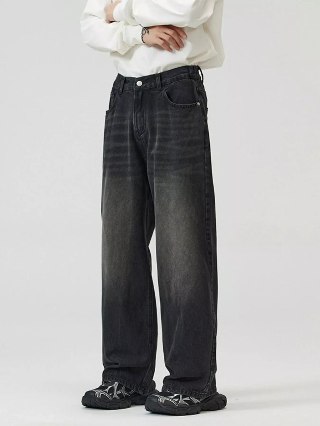 Men's Full Size Washed Straight Jeans Plus Size