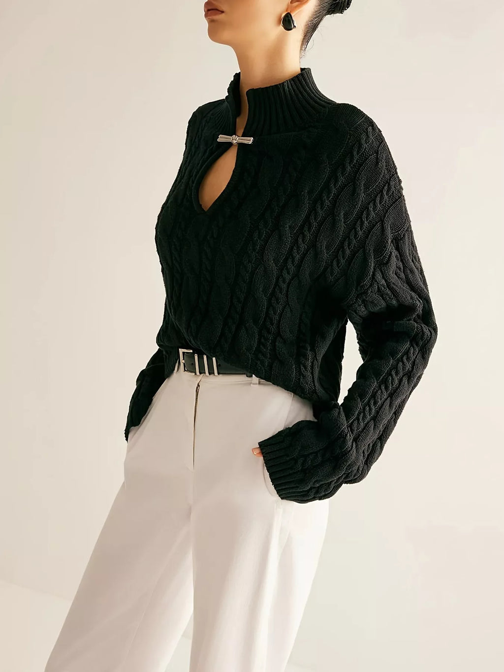 Keyhole Cable-Knit Sweater