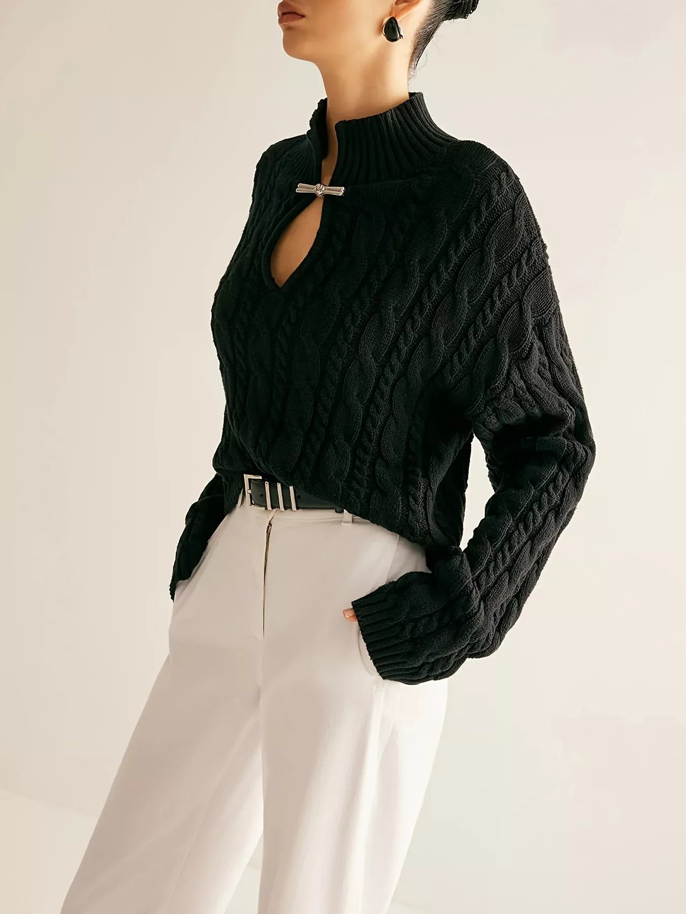 Keyhole Cable-Knit Sweater