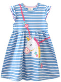 Children's Striped Unicorn Ruffle Sleeve Dress