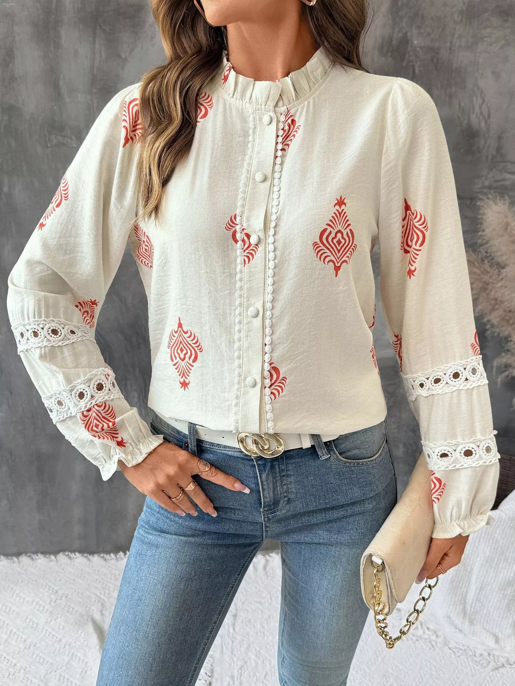 Lace Detail Long Sleeve Shirt