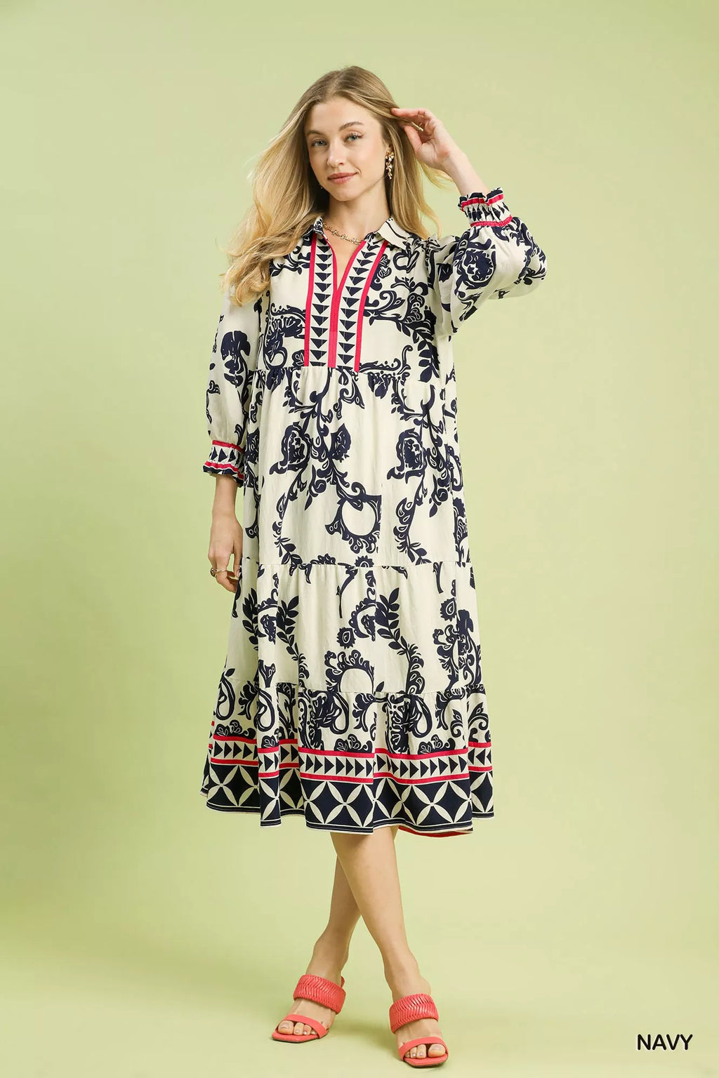 Umgee Boho Print Tiered Midi Dress