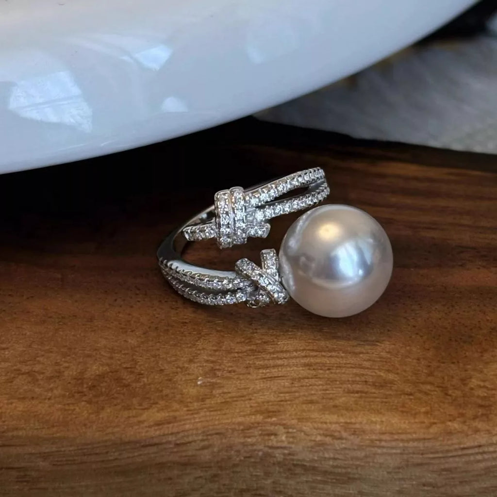 Pearl Zircon Bypass Ring