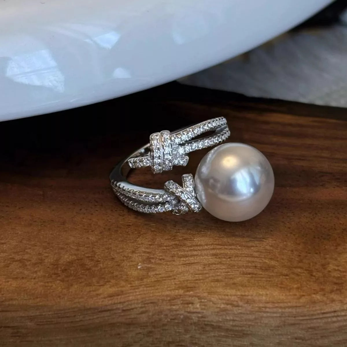 Pearl Zircon Bypass Ring