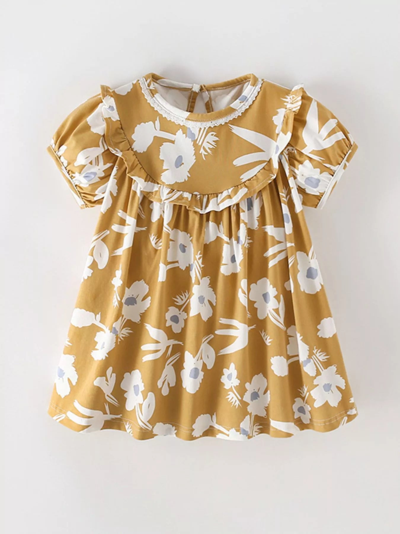 Children's Floral Print Ruffle Collar Baby Dress