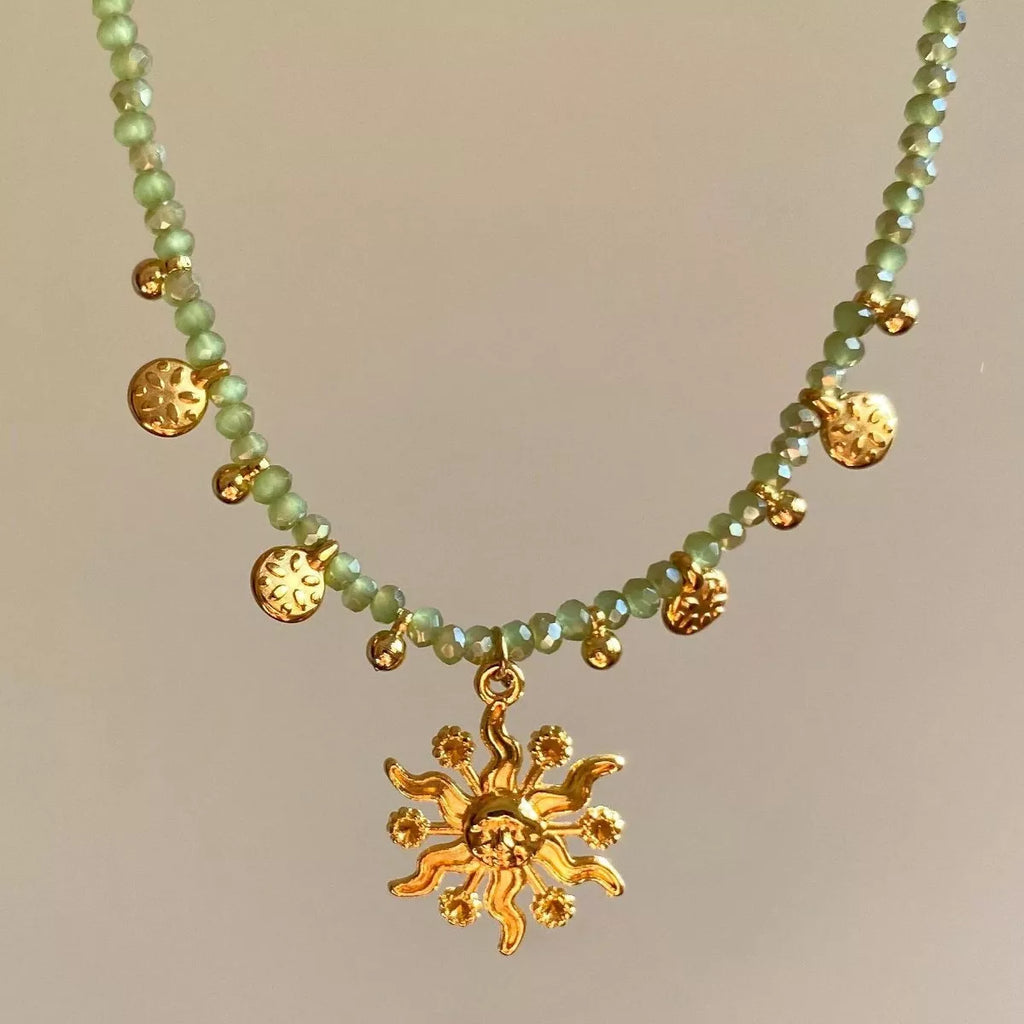 14K Gold-Plated Bead Sun Pendant Necklace