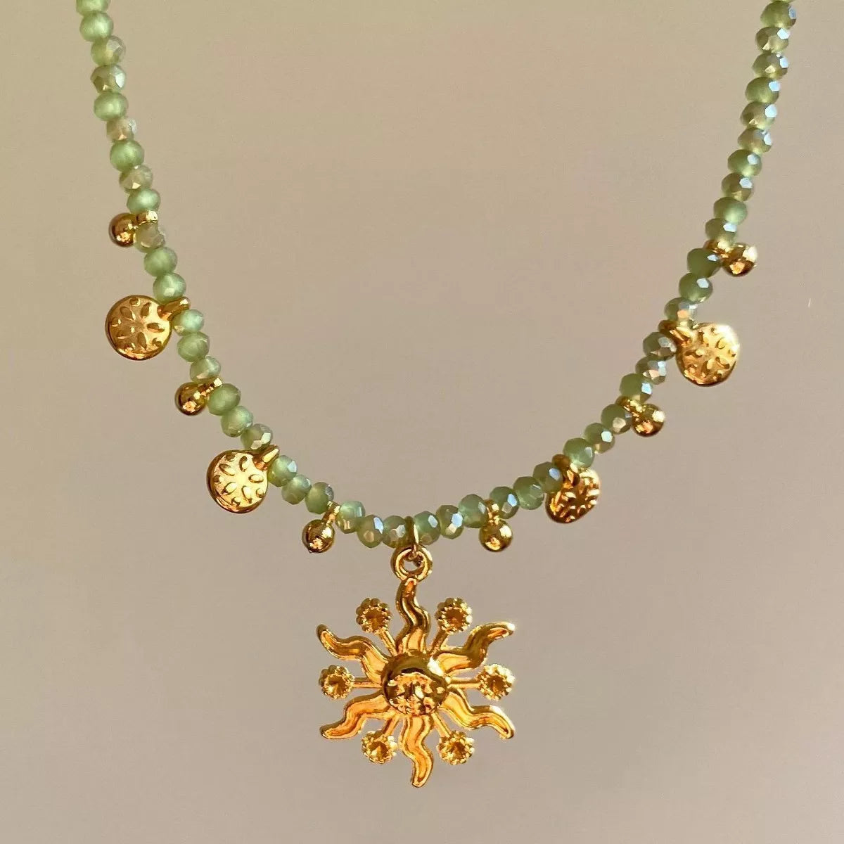14K Gold-Plated Bead Sun Pendant Necklace