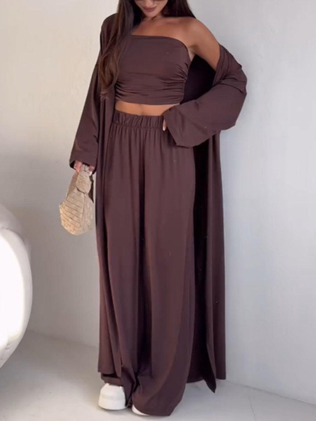 Tube Top & Cardigan & Pants Three Piece Set