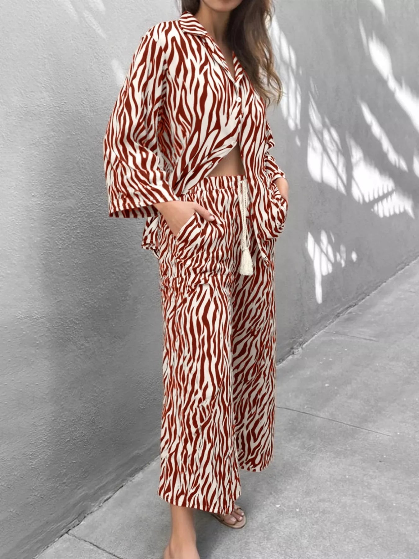 Zebra Print Relaxed Fit Top and Pants Two-Piece Set