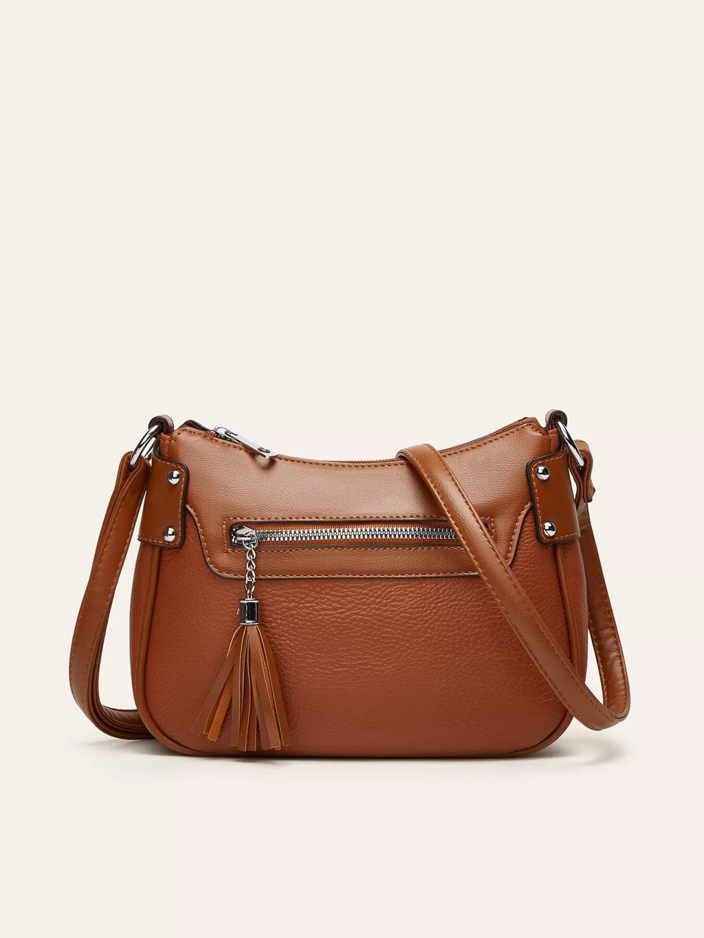 Tassel Decor PU Leather Crossbody Bag