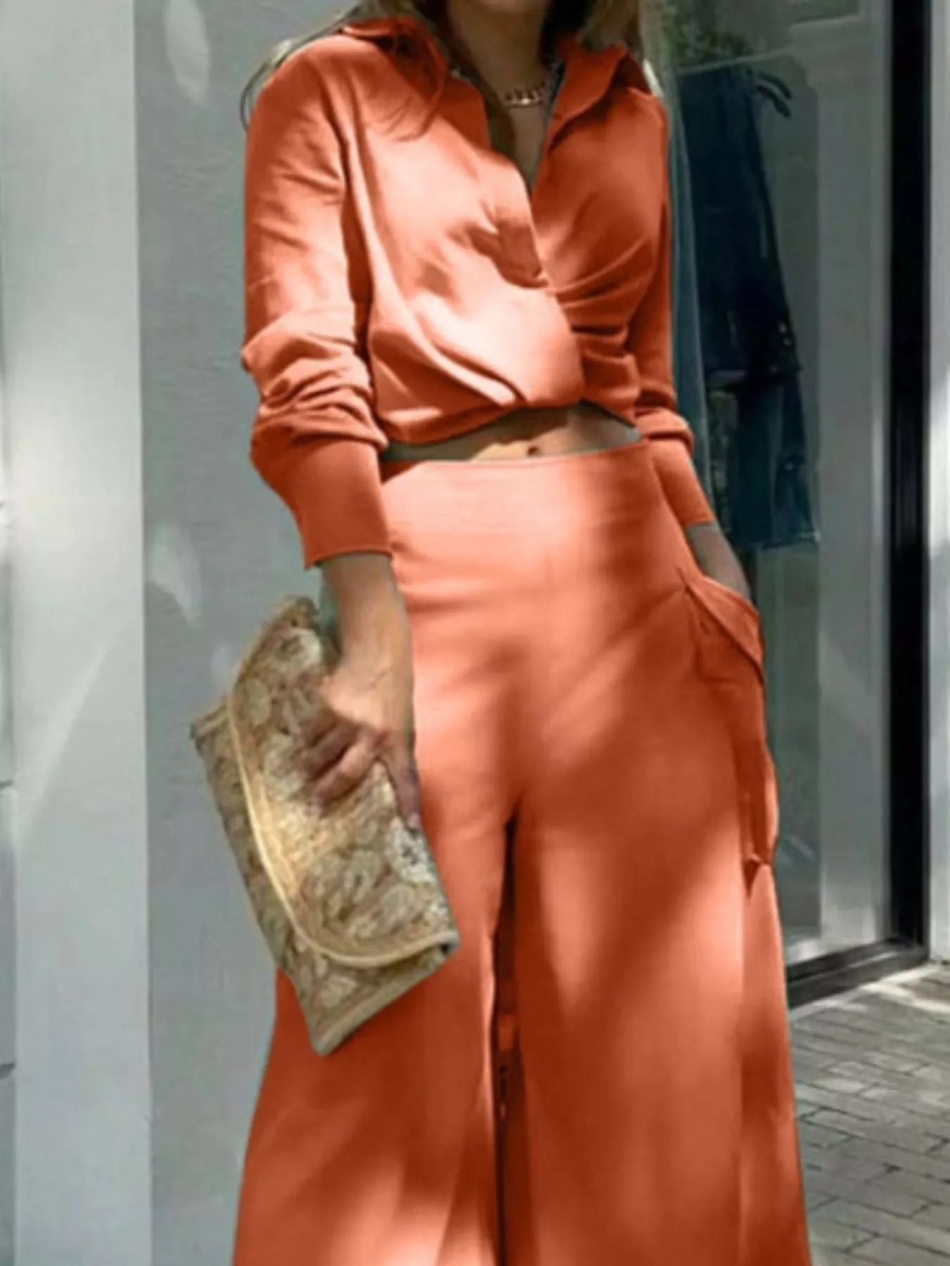 Long Sleeve Shirt and Wide Leg Pants Set