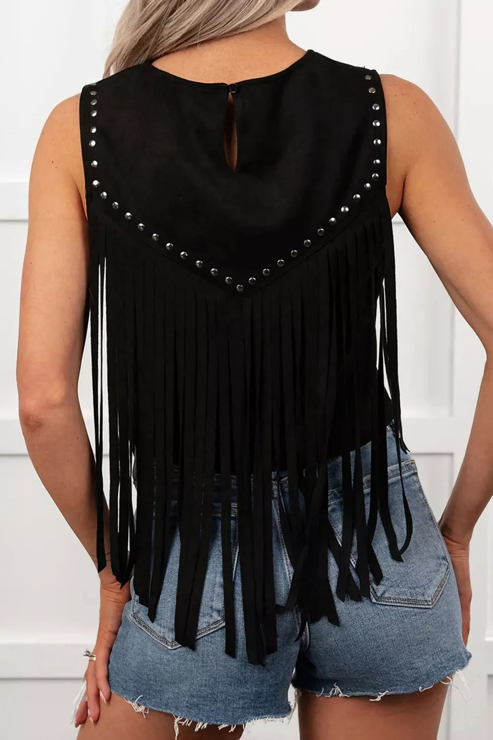 Western Fringe Rivet Paneling Bust Sleeveless Top