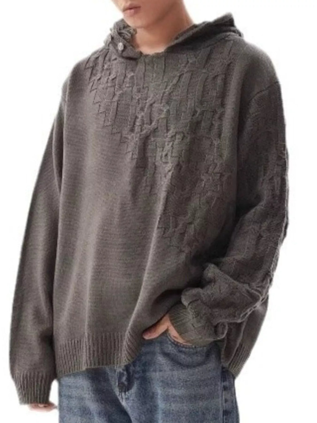 Men's Plus Size Long Sleeve Texture Knit Hooded Sweater
