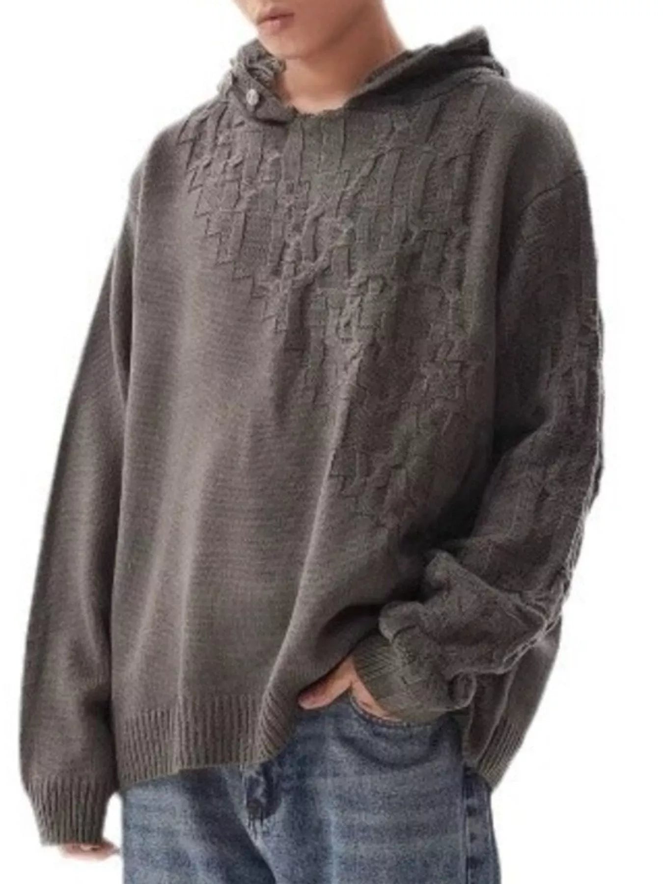 Men's Plus Size Long Sleeve Texture Knit Hooded Sweater